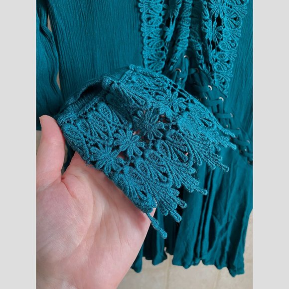 Free People "In the Shadows" Tunic in Emerald, small NWOT - Picture 5 of 7